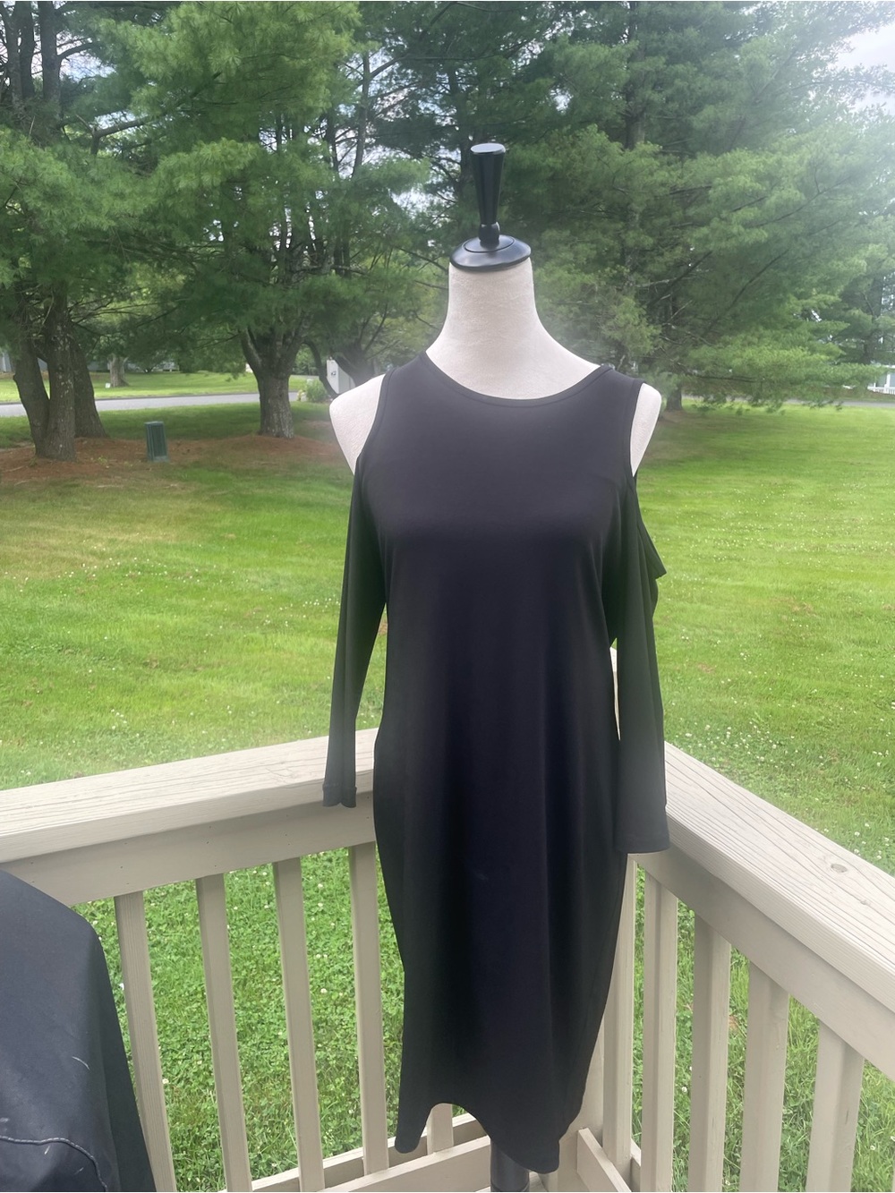 Calvin Klein Black Cold-Shoulder Long Sleeve Dress